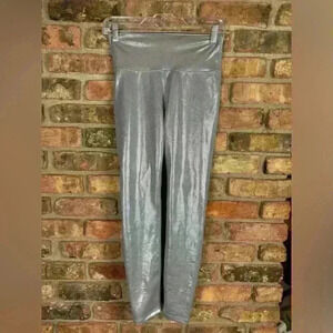ALLFENIX Anthropologie Liquid Silver Metallic High Rise 7/8 Leggings Sz Small